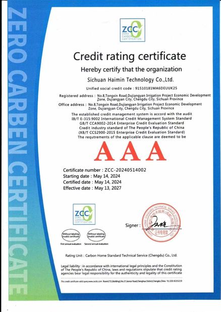Κίνα Sichuan Haimin Technology Co., Ltd Πιστοποιήσεις